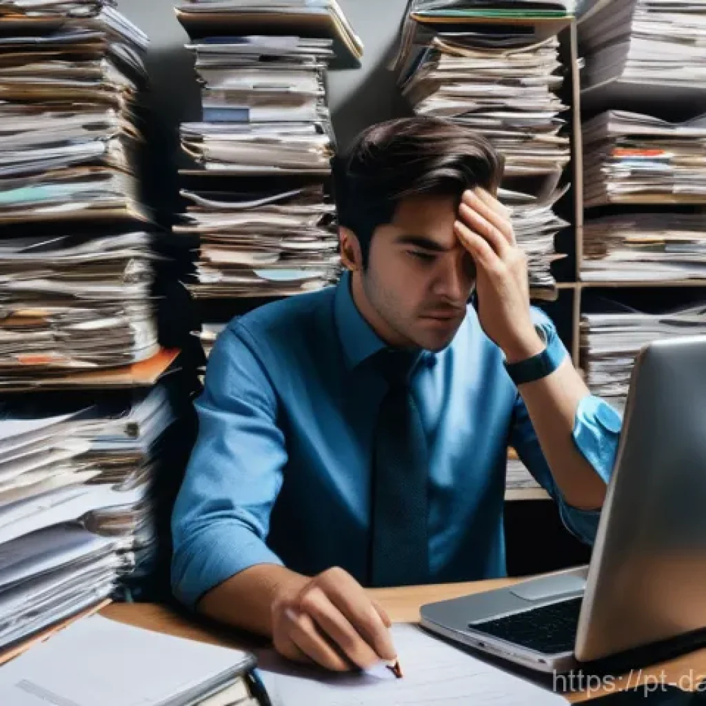 쿼리 성능 향상을 위한 인덱스 최적화 전략 - **Prompt:** A visibly frustrated person, dressed in smart business casual attire, sitting at a clutt...