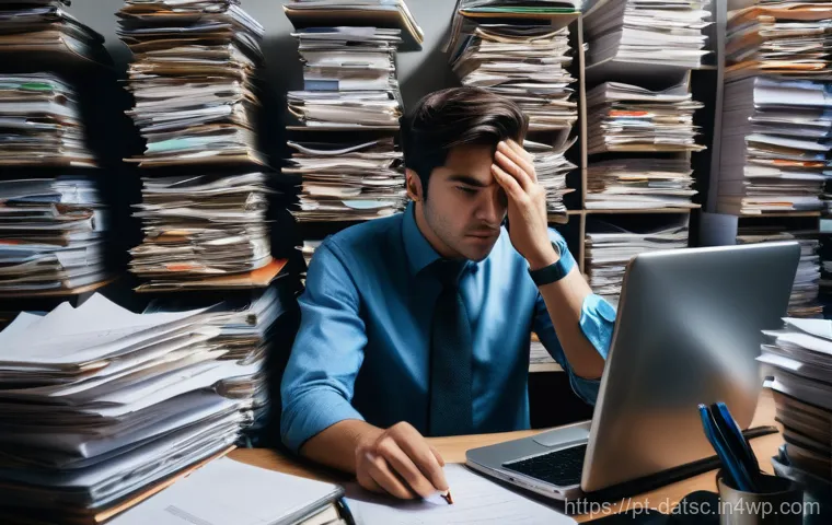 쿼리 성능 향상을 위한 인덱스 최적화 전략 - **Prompt:** A visibly frustrated person, dressed in smart business casual attire, sitting at a clutt...