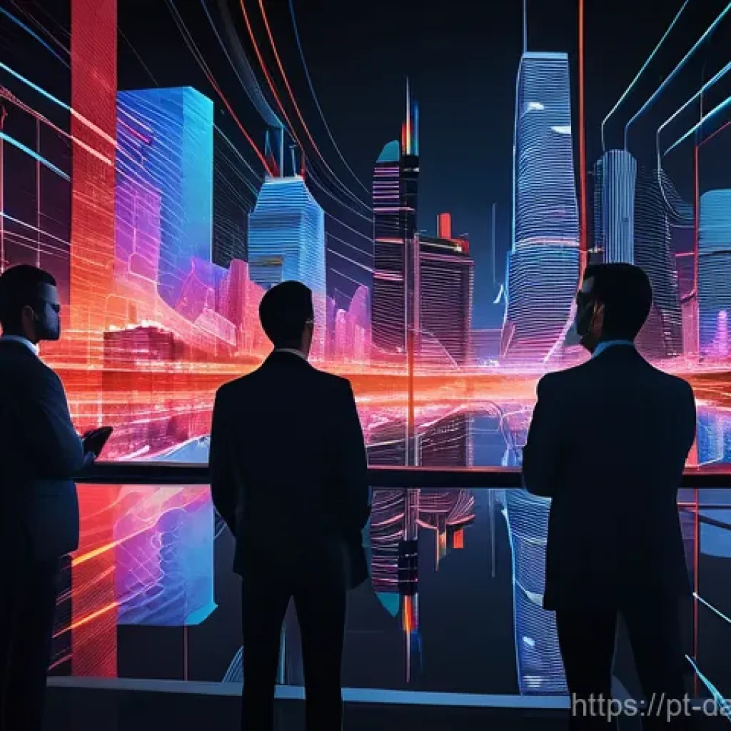 데이터베이스 성능 향상을 위한 경험담 공유 - A digital cityscape under strain, with data streams represented as glowing rivers of light. Some riv...