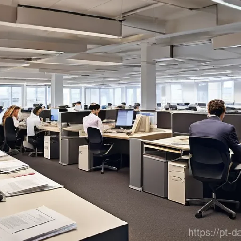 연결 풀링을 통한 데이터베이스 성능 향상 - **Prompt 1: The Bottleneck of Manual Connections**
"A bustling, old-fashioned office setting wit...