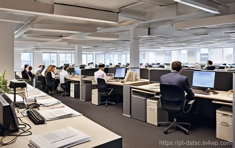 연결 풀링을 통한 데이터베이스 성능 향상 - **Prompt 1: The Bottleneck of Manual Connections**
    "A bustling, old-fashioned office setting wit...