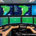 Home 20 데이터베이스 유지보수 자동화 전략 - A modern IT operations room with a diverse team of Brazilian IT professionals monitoring multiple la...