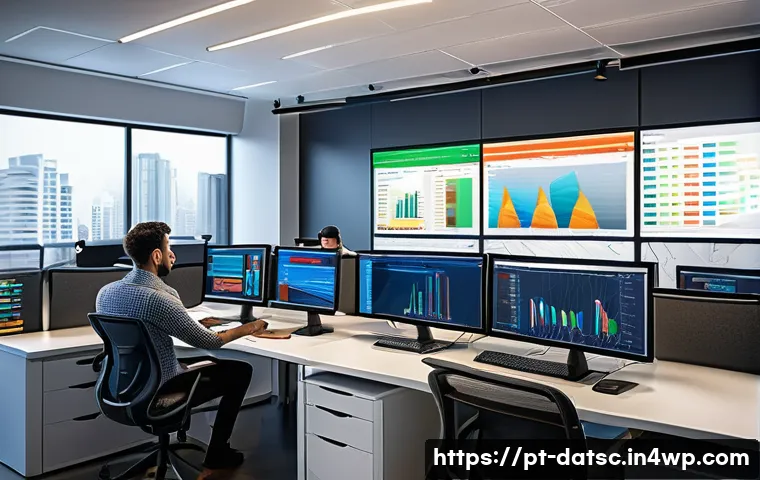 SQL 쿼리 최적화를 위한 분석 기법 - A detailed digital illustration of a modern office environment showing a diverse team of Brazilian s...