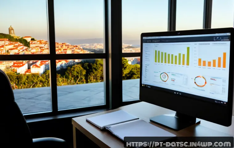 Home 17 데이터베이스 성능 관리 최적화 전략 - Photorealistic database performance optimization workspace in a modern Lisbon office, focused IT pro...